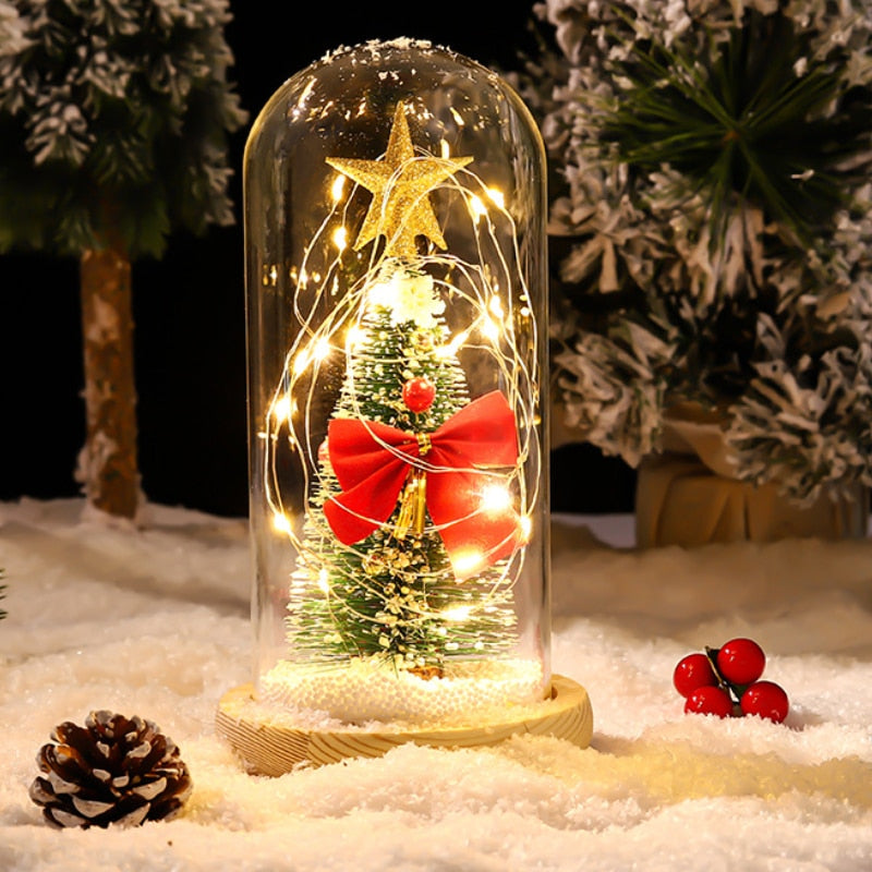 Lámpara de mesa con cúpula de cristal, luz LED de Navidad para decoraciones navideñas de regalo